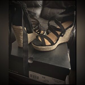 Torrid Black Strappy Laceup Espadrille Wedge